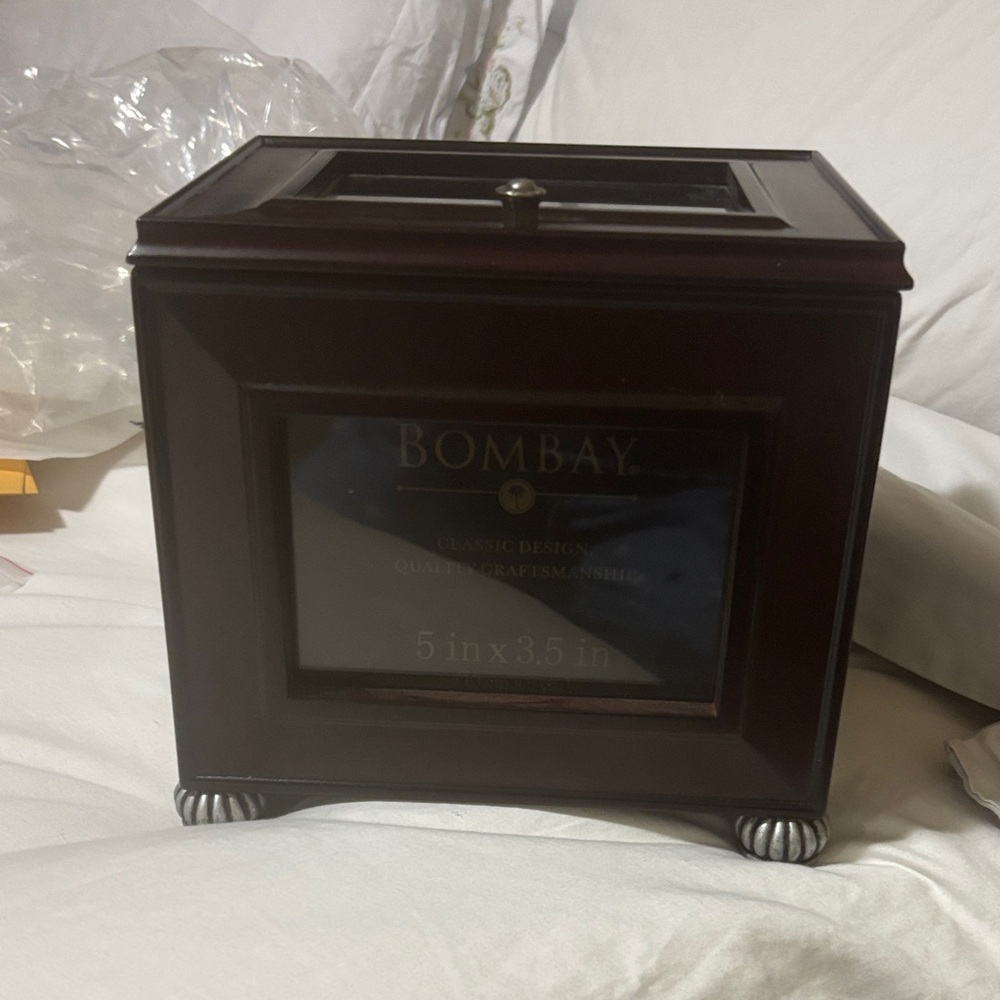 Bombay Cherry Wood Photo Cube with Silver Accents